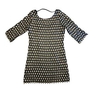 Gracia Womens Large Black Sequined Mini Crochet Cocktail Party Dress LBD Bodycon